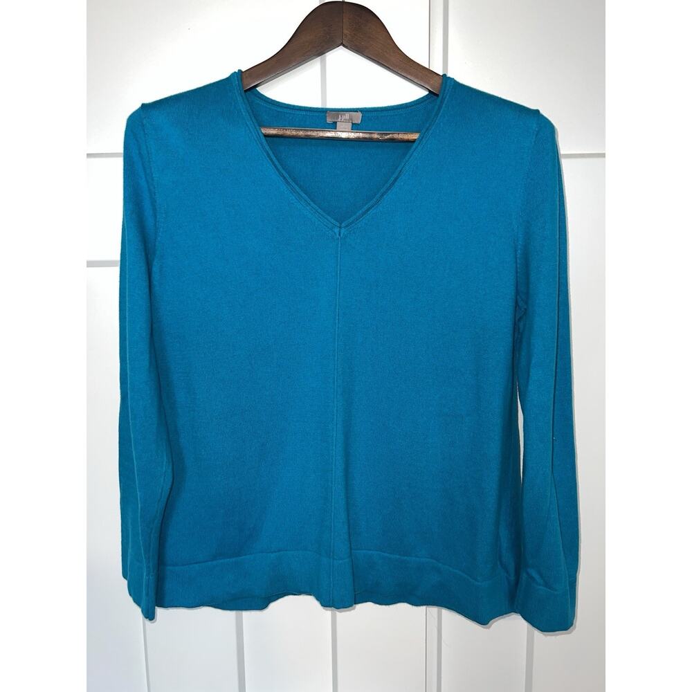 J.Jill Women's Sweater Size Large Petite Teal Long Sleeve V-Neck